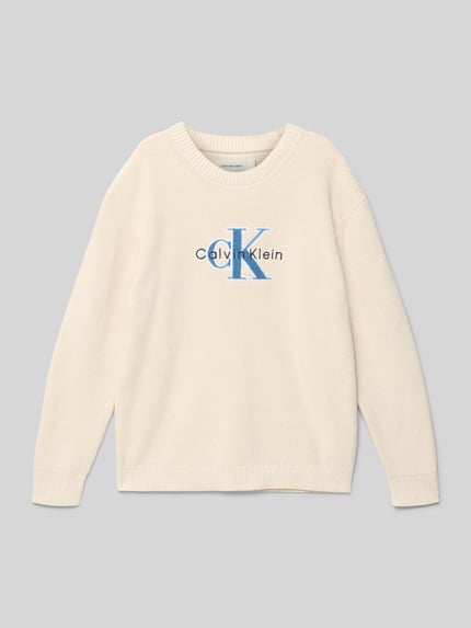 Calvin Klein Jeans Strickpullover mit gerippten Abschlüssen Sand 1