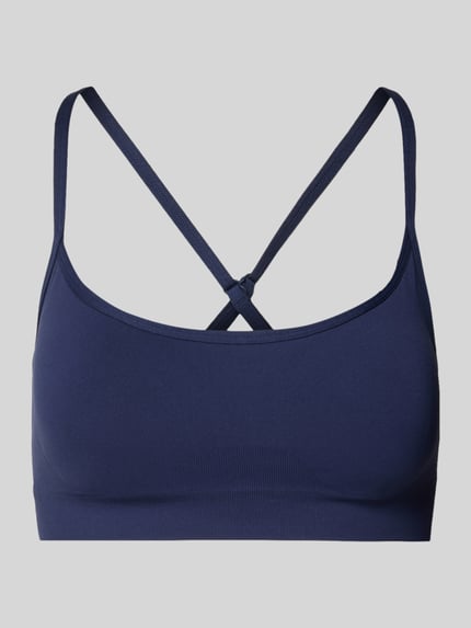 Produktfoto, Slim Fit Sport-Bh mit verstellbaren Trägern von Fabletics, elastyczna mieszanka materiałów, krój slim fit, regulowane ramiączko, nadruk z logo, cienkie ramiączka, kolor granatowy, gładka tekstura