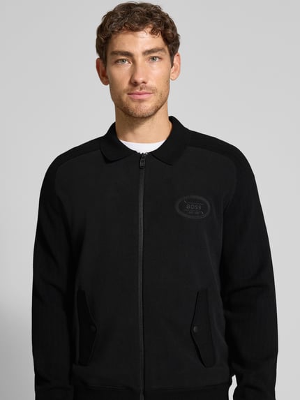 BOSS Green Relaxed fit gebreid jack van viscosemix, model 'HOLE' Zwart - 3