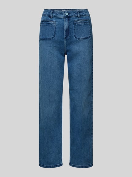 Produktfoto, Jeans in verkürzter Passform von Christian Berg Woman in Blau, gerader Schnitt, Baumwoll-Mix mit Stretch, sichtbare Taschen