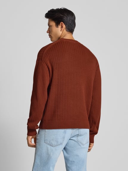 Calvin Klein Jeans Oversized Strickpullover mit gerippten Abschlüssen Rostrot 5