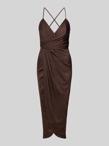 Produktfoto, Cocktailkleid aus Satin in Wickel-Optik von V by Vera Mont in Braun, gerader Schnitt, Midikleid, leichte Faltenstruktur