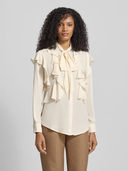 Lauren Ralph Lauren Bluzka o kroju regular fit z wiązaniem pod szyją i falbanami model ‘CHALON’ Écru 4
