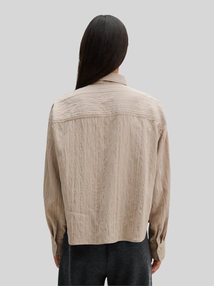Marc O'Polo Cropped Langarmbluse mit Crinkle-Struktur Beige 5