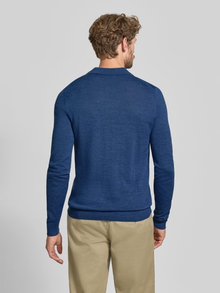 Christian Berg Men Regular fit poloshirt van wolmix Jeansblauw gemêleerd - 5