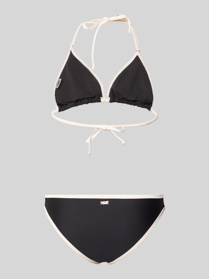 Produktfoto, Slim Fit Bikini Set in Triangel-Optik von Shiwi, Elastischer-Material-Mix, Damen Bikini-Set, Schwarz mit weißer Einfassung, Neckholder