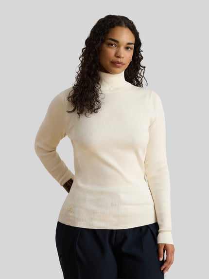 Lauren Ralph Lauren sweter z golfem o kroju slim fit z mieszanki bawełny i modalu Écru 6