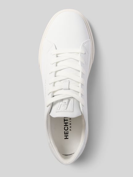 Produktfoto, Sneaker aus Leder mit Label-Detail Modell 'Julien' von HECHTER PARIS in Weiß, Abgerundete-Spitze, Schnürung, glatte Oberfläche, Absatzhöhe 4 cm, Schafthöhe 8 cm, Schaftweite 10 cm
