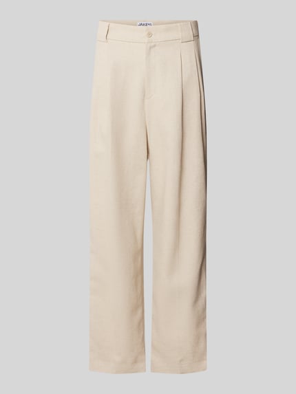 Productfoto, Relaxed Fit Stoffhose met riemlussen van JAKE*S STUDIO MEN in beige, knoop- en ritssluiting, steek- en achterzakken, lichte textuur