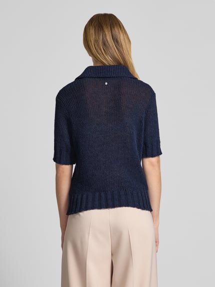 Mustang Gebreid shirt met polokraag, model 'Lolita' Marineblauw - 5