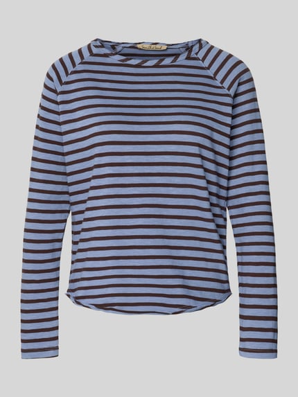 Produktfoto, Sweatshirt met geribde ronde hals van Smith and Soul, blauw met bruine strepen, puur katoen, los model
