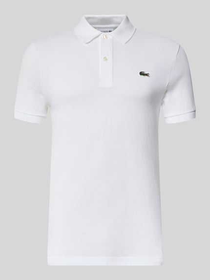 Produktfoto, biała koszulka polo krój slim fit z czystej bawełny Slim Fit Poloshirt aus reiner Baumwolle von Lacoste, gładka faktura