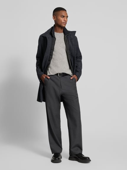 JACK & JONES Premium Mantel aus Woll-Mix mit Stehkragen und Eingrifftaschen Anthrazit Melange 1