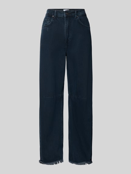 Produktfoto, Wide Fit Jeans mit Lyocell-Anteil mit Fransenabschluss von Rich & Royal, mieszanka bawełny i lyocellu, krój wide fit, wykończenie frędzlami, 5 kieszeni, zapięcie na guzik i zamek błyskawiczny, Szerokość w rozmiarze 27: 40 cm, Długość wewnętrzna nogawki w rozmiarze 27: 72 cm