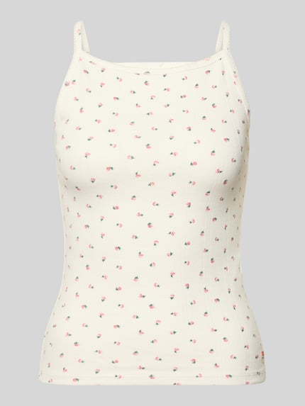 Produktfoto, Slim Fit Tank Top aus Baumwoll-Mix von Levi's®, wit met allover bloemenprint, label patch, carré hals, smalle bandjes, fijnrib, katoen