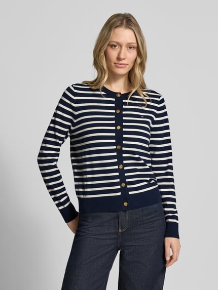 Tommy Hilfiger regular fit gebreid jack van katoenmix Marineblauw - 4