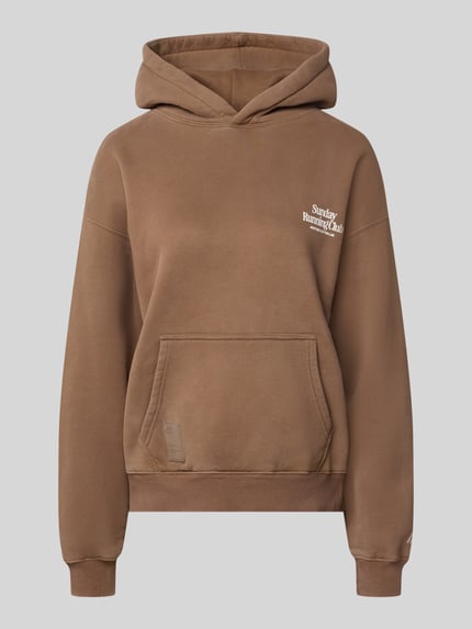 Produktfoto, Relaxed Fit Hoodie aus Baumwoll-Mix von ANOTHER COTTON LAB in Braun mit Typo-Print, gerippten Bündchen und Patch, Damenmode