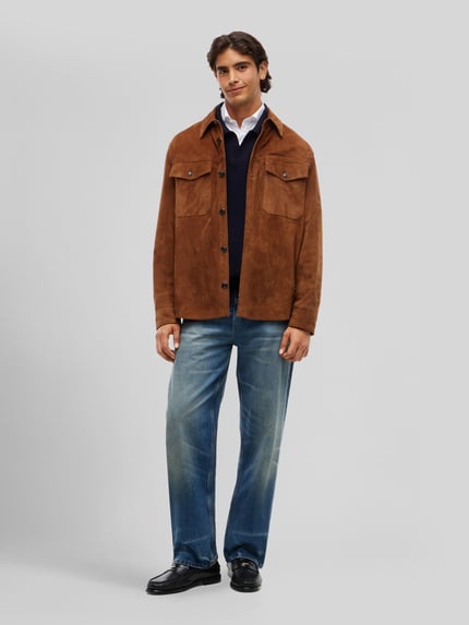 Tommy Hilfiger Krój relaxed fit kurtka skórzana z prawdziwego koziego zamszu Orzechowy 1