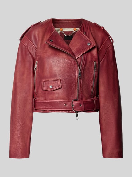 BOSS Orange Regular Fit Lederjacke aus echtem Büffelleder Modell 'SADORA' Bordeaux 2