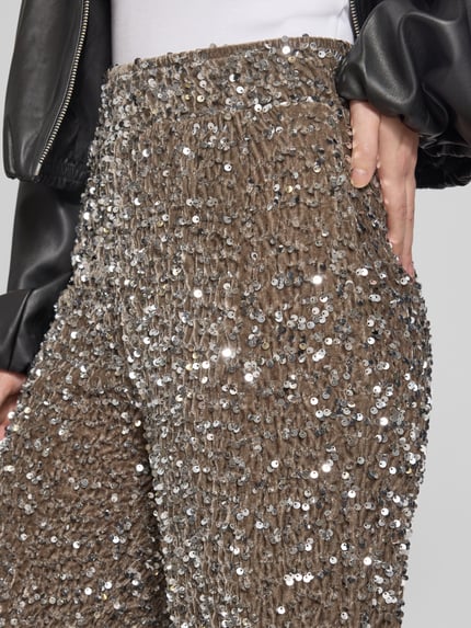 PIECES Weite Hose mit Paillettenbesatz Modell 'KAM' Anthrazit 3