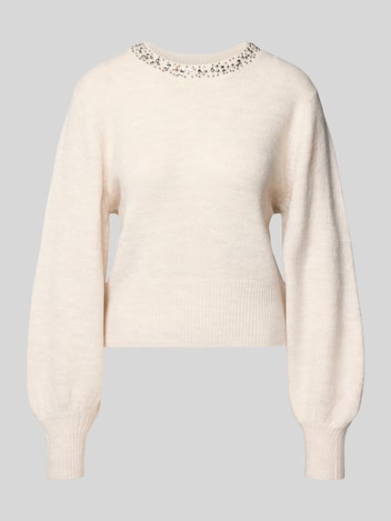 Regular Fit Strickpullover mit Schmucksteinbesatz Modell 'ELSA' Shop The Look MANNEQUINE