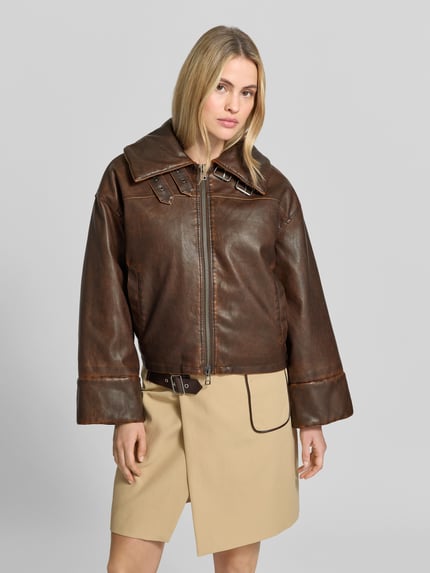 BAUM & PFERDGARTEN Lederjacke mit hohem Kragen Modell 'BAANI' Dunkelbraun 4