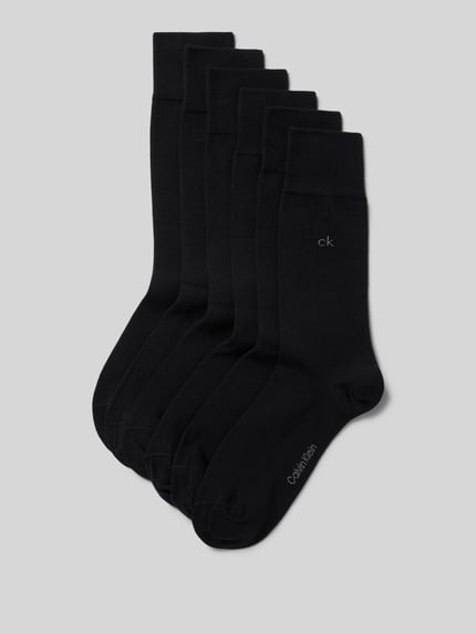 Produktfoto, Socken aus Baumwoll-Mix im 6er-Pack Modell 'SOCK 6P' von CK Calvin Klein in Schwarz vor grauem Hintergrund, Herren Socken von CK Calvin Klein