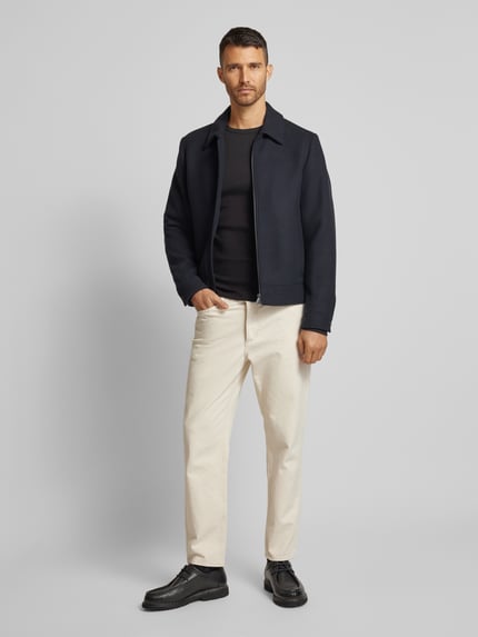 Lindbergh slim fit shirt met lange mouwen met geribde ronde hals Zwart - 1