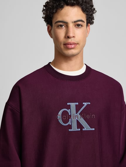 Calvin Klein Jeans Oversized Fit Sweatshirt mit Logo-Stitching Modell 'Premium' Bordeaux 3
