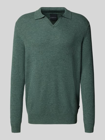 bugatti Regular Fit Strickpullover mit Polokragen aus Woll-Mix Khaki 2