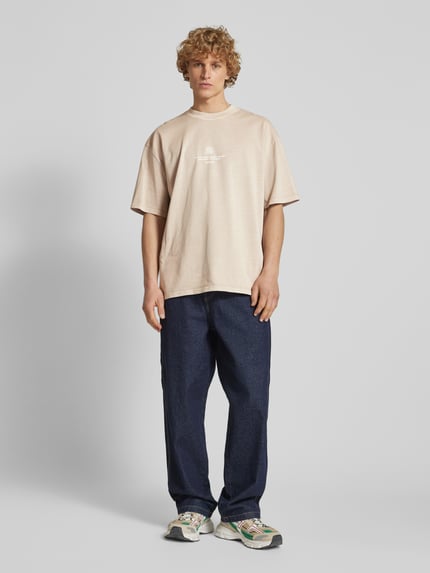 PEGADOR Oversized T-shirt met labelprint, model 'BAYLOR' Taupe - 1