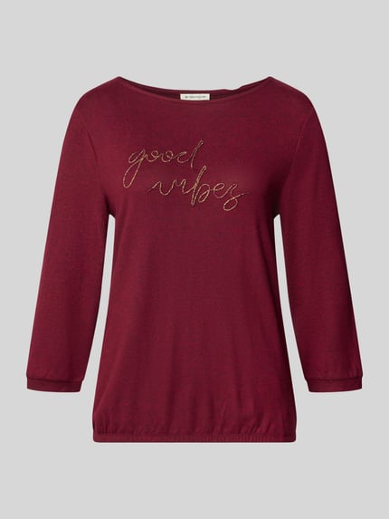 Tom Tailor Langarmshirt mit Glitzer-Schriftzug Good Vibes Bordeaux 2