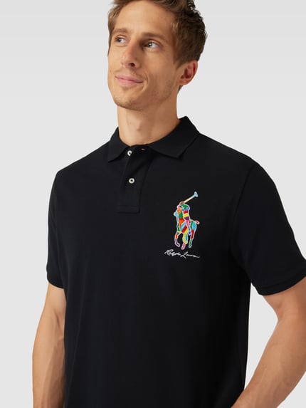 Polo Ralph Lauren Classic fit poloshirt met labelstitching Zwart - 3