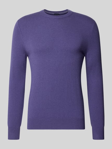 Produktfoto, Regular Fit Strickpullover aus Woll-Kaschmir-Mix von Christian Berg Men in Unifarben Lila mit Rundhalsausschnitt, feine Struktur