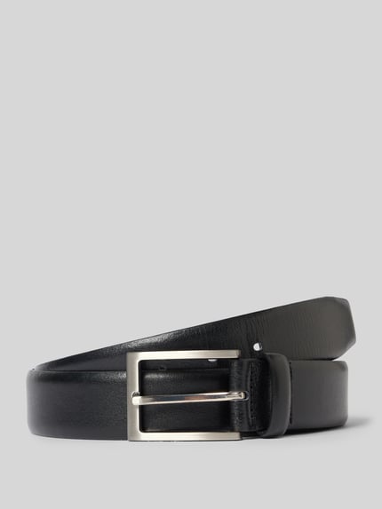 Produktfoto, Gürtel mit Dornschließe von Montego in Schwarz, glatte Oberfläche, silberne Metallschließe, Breite 3 cm, Herren Accessoire