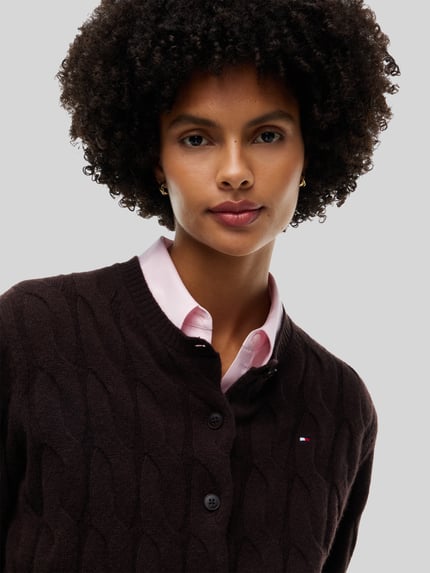 Tommy Hilfiger Strickjacke aus Wolle mit Logo-Detail Dunkelbraun 3