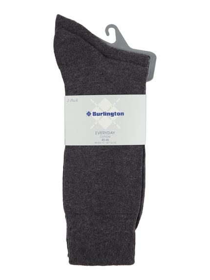 Produktfoto, Sokken met labeldetail in set van 2 van Burlington, katoenmix met stretch, nauwsluitende pasvorm, grijs, textuur met tricotboordjes.