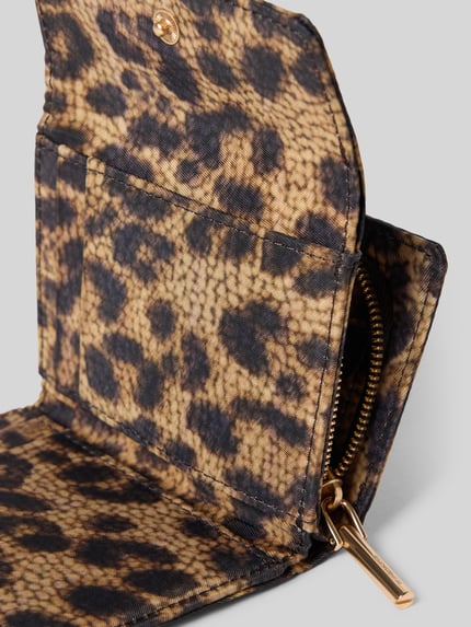 Productfoto, Portemonnee met rondom-ritssluiting van BORBONESE, leopardprint, vak met drukknop, muntvak, papier- en kaartvakken.