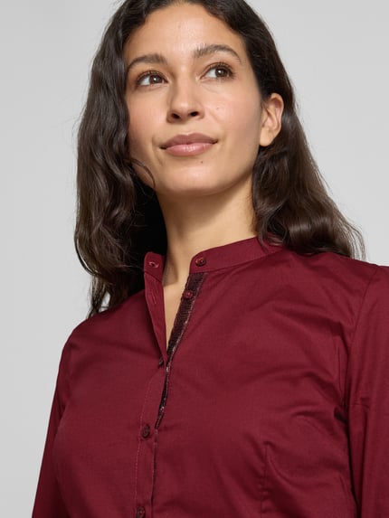 Emily Van den Bergh Regular Fit Hemdbluse aus Baumwoll-Mix mit Stehkragen Bordeaux 3
