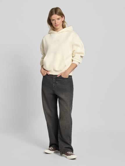 REVIEW Hoodie met labelstitching en kangoeroezak Offwhite - 1