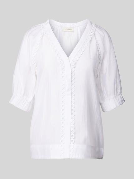 Cph Muse Regular Fit Bluse mit V-Ausschnitt und Häkelspitze Offwhite 2