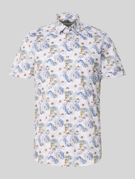 Produktfoto, Slim Fit Business-Hemd mit Kentkragen und floralem Print von OLYMP Level Five, Baumwoll-Mix, weiß mit farbigem Blütenmuster
