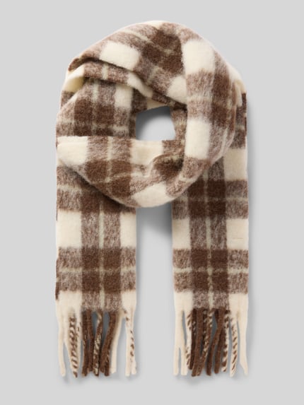 Produktfoto, Schal aus Alpaka Wolle mit Fransen von MARC O'POLO, meerkleurig geruit patroon met labelpatch en franjes, webware materiaalmix