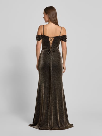 TROYDEN COLLECTION Abendkleid mit Herz-Ausschnitt und Gehschlitz Gold 5