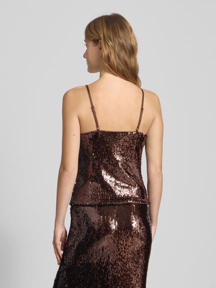 LeGer Top met bandjes en pailletten, model 'Inska' Donkerbruin - 5
