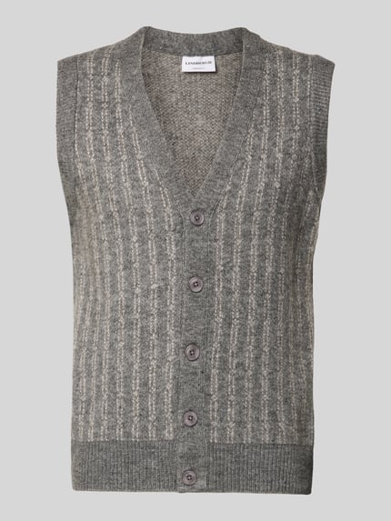 Produktfoto, Strickweste mit V-Ausschnitt und Knopfleiste von Lindbergh, grau meliert, Material-Mix mit Baumwoll-Anteil, Regular Fit