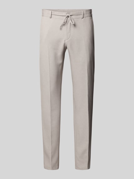 Produktfoto, Hose mit Bügelfalten und Schnürung Modell 'SpartaFlex' von Zuitable, Slim-Fit aus Material-Mix mit Viskose-Anteil, helle Farbe, glatte Struktur, Bundweite 44 cm, Innenbeinlänge 85 cm, Herren