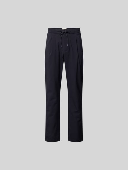 Produktfoto, Stoffhose mit elastischem Bund von Closed in Dunkelblau, Material-Mix mit Stretch-Anteil, Strukturmuster, Eingrifftaschen, Relaxed-Fit, Innenbeinlänge 79 cm, Bundweite 41 cm