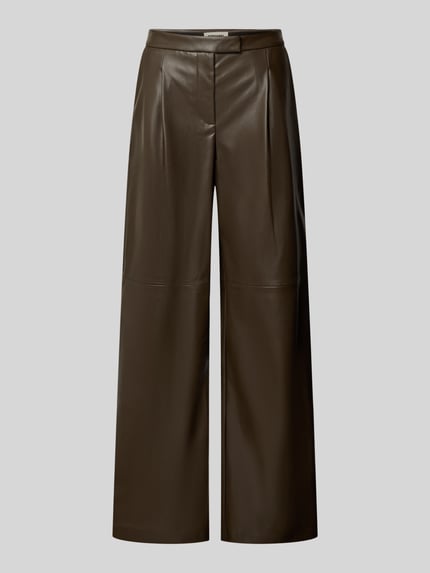 Stefanel Regular Fit Lederhose mit Bundfalten Khaki 1