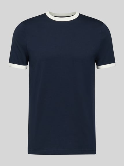 Produktfoto, Slim Fit T-Shirt mit Rundhalsausschnitt von MCNEAL, granatowy, bawełna, krój slim fit, krótkie rękawy, długość tyłu w rozmiarze M: 70 cm